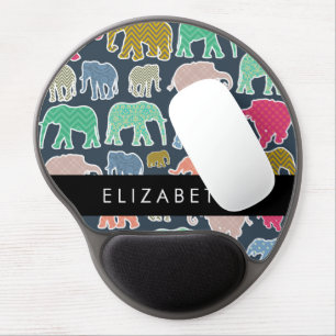 Colorful Elephants, Elephant Pattern, Your Name Gel Mouse Pad
