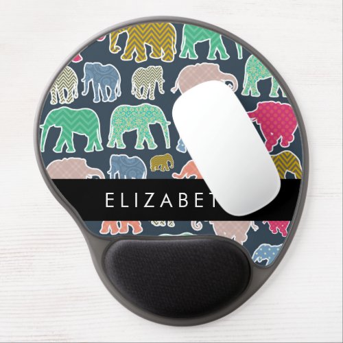 Colorful Elephants Elephant Pattern Your Name Gel Mouse Pad