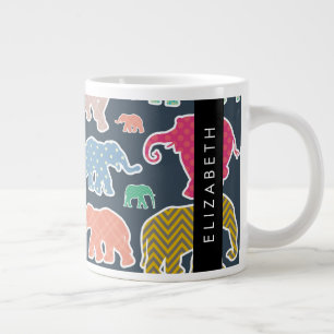 Colorful Elephants, Elephant Pattern, Your Name Giant Coffee Mug
