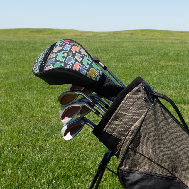 Colorful Elephants, Elephant Pattern, Your Name Golf Head Cover (In Situ)