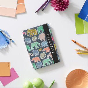 Colorful Elephants, Elephant Pattern, Your Name iPad Mini Cover