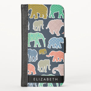 Colorful Elephants, Elephant Pattern, Your Name iPhone X Wallet Case