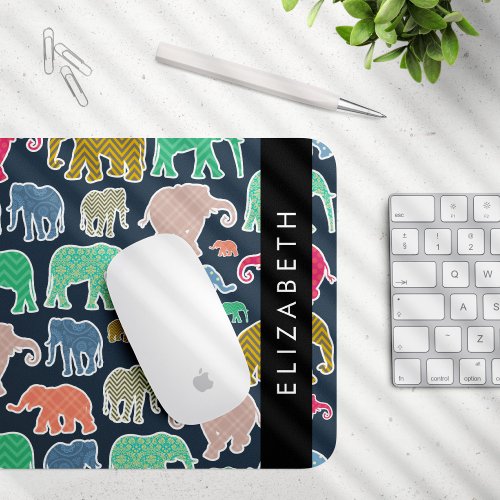Colorful Elephants Elephant Pattern Your Name Mouse Pad