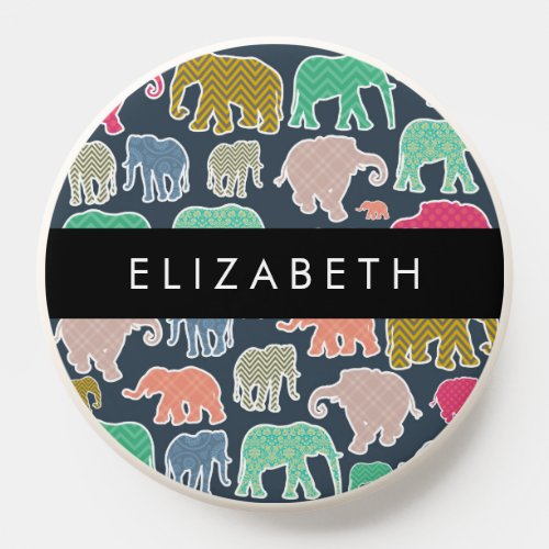 Colorful Elephants Elephant Pattern Your Name PopSocket