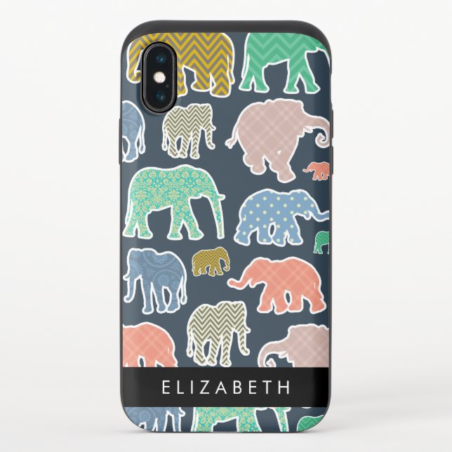Colorful Elephants, Elephant Pattern, Your Name Uncommon iPhone Case (Back)
