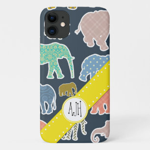 Colorful Elephants, Pattern Of Elephants, Monogram iPhone 11 Case