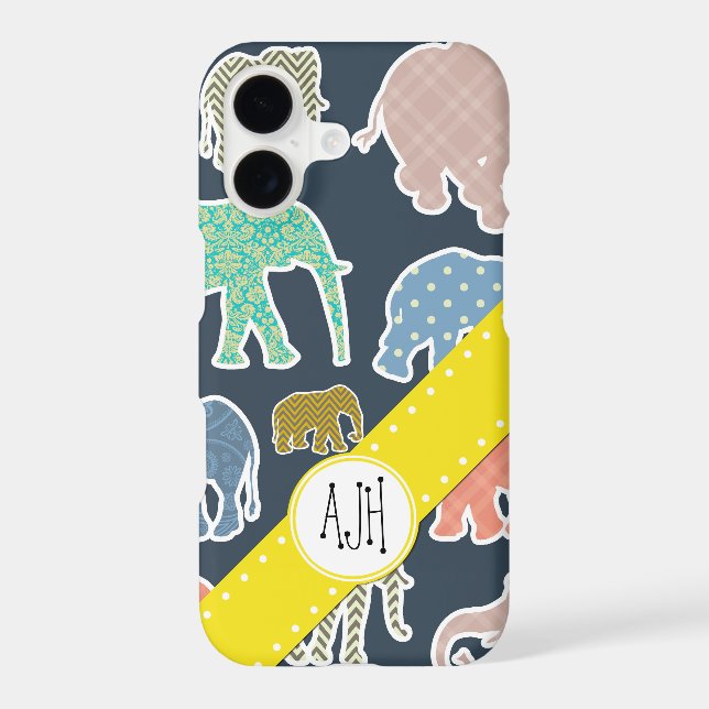 Colorful Elephants, Pattern Of Elephants, Monogram Iphone Case (Back)