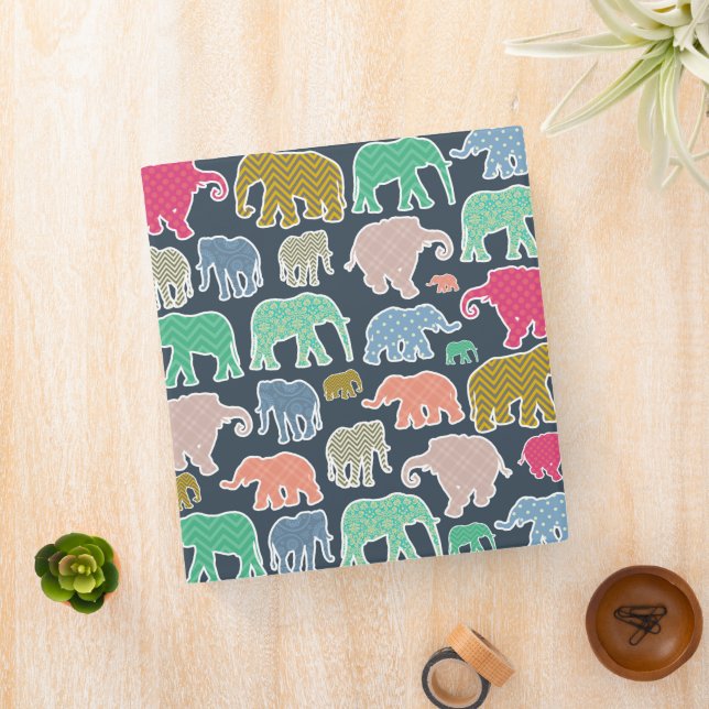 Colorful Elephants, Pattern Of Elephants, Zigzag 3 Ring Binder (In Situ)