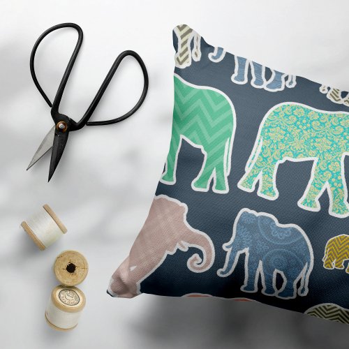 Colorful Elephants Pattern Of Elephants Zigzag Accent Pillow