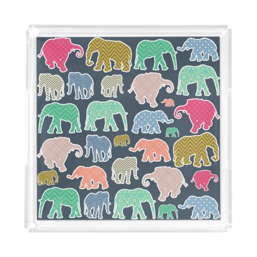 Colorful Elephants Pattern Of Elephants Zigzag Acrylic Tray