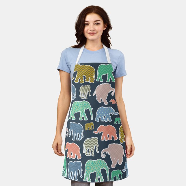 Colorful Elephants, Pattern Of Elephants, Zigzag Apron (Worn)