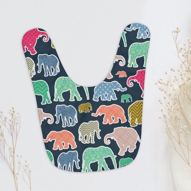 Colorful Elephants, Pattern Of Elephants, Zigzag Baby Bib (Creator Uploaded)