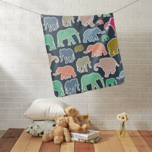 Colorful Elephants, Pattern Of Elephants, Zigzag Baby Blanket