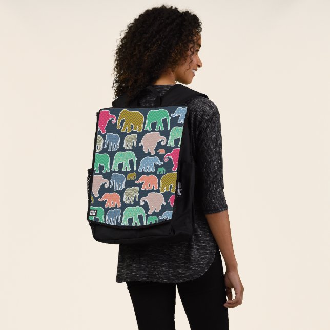 Colorful Elephants, Pattern Of Elephants, Zigzag Backpack (Worn)