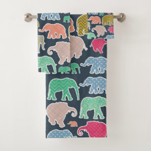 Colorful Elephants, Pattern Of Elephants, Zigzag Bath Towel Set