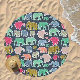 Colorful Elephants, Pattern Of Elephants, Zigzag Beach Towel