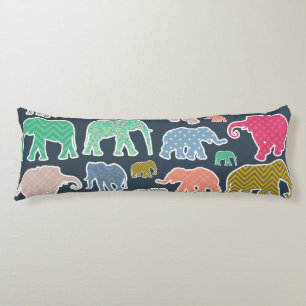 Colorful Elephants, Pattern Of Elephants, Zigzag Body Pillow