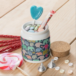 Colorful Elephants, Pattern Of Elephants, Zigzag Candy Jar