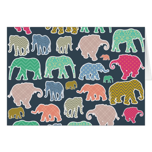 Colorful Elephants, Pattern Of Elephants, Zigzag Cards (Front Horizontal)