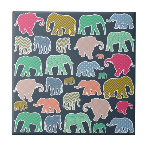 Colorful Elephants Pattern Of Elephants Zigzag Ceramic Tile