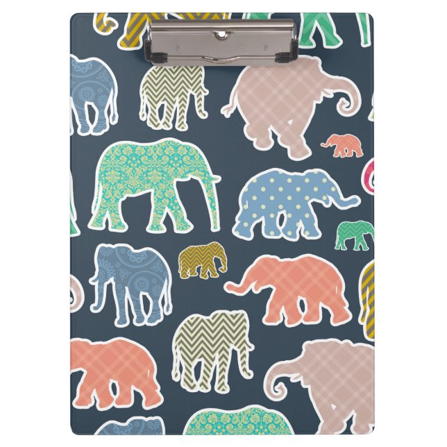 Colorful Elephants, Pattern Of Elephants, Zigzag Clipboard (Front)