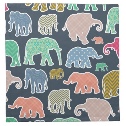 Colorful Elephants Pattern Of Elephants Zigzag Cloth Napkin