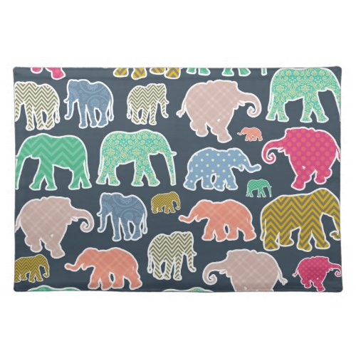 Colorful Elephants Pattern Of Elephants Zigzag Cloth Placemat