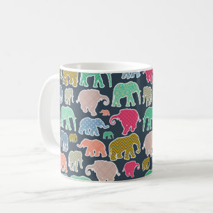 Colorful Elephants, Pattern Of Elephants, Zigzag Coffee Mug