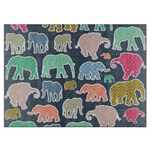 Colorful Elephants Pattern Of Elephants Zigzag Cutting Board