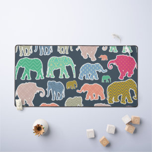 Colorful Elephants, Pattern Of Elephants, Zigzag Desk Mat