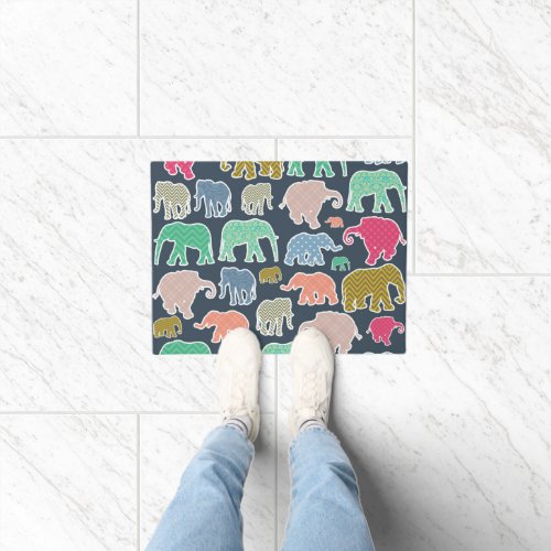 Colorful Elephants Pattern Of Elephants Zigzag Doormat