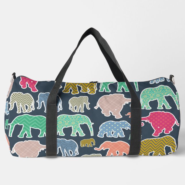 Colorful Elephants, Pattern Of Elephants, Zigzag Duffle Bag (Front)