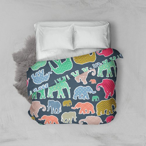 Colorful Elephants Pattern Of Elephants Zigzag Duvet Cover