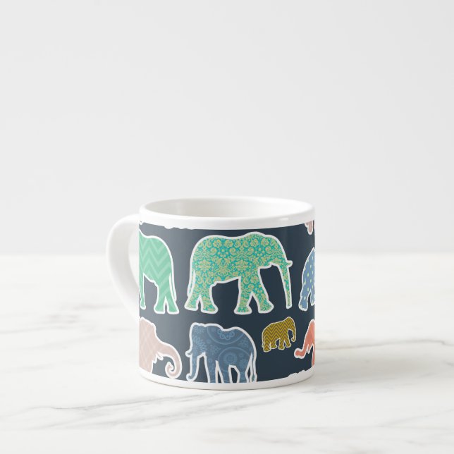 Colorful Elephants, Pattern Of Elephants, Zigzag Espresso Cup (Front Left)