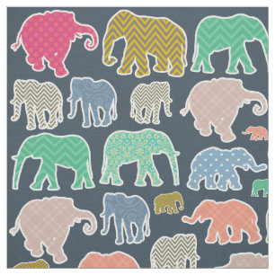 Colorful Elephants, Pattern Of Elephants, Zigzag Fabric