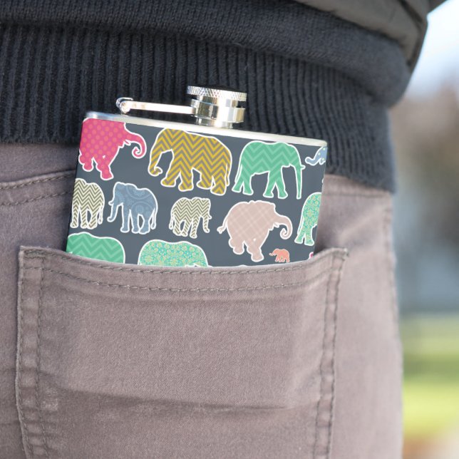 Colorful Elephants, Pattern Of Elephants, Zigzag Flask (In Situ)