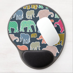 Colorful Elephants, Pattern Of Elephants, Zigzag Gel Mouse Pad