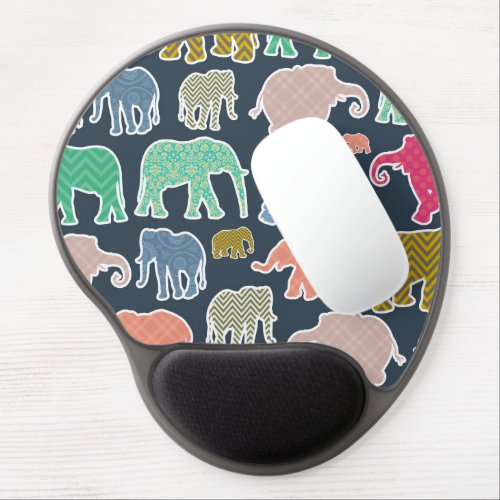 Colorful Elephants Pattern Of Elephants Zigzag Gel Mouse Pad