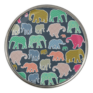 Colorful Elephants, Pattern Of Elephants, Zigzag Golf Ball Marker