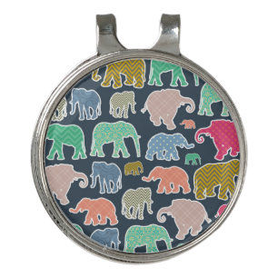 Colorful Elephants, Pattern Of Elephants, Zigzag Golf Hat Clip
