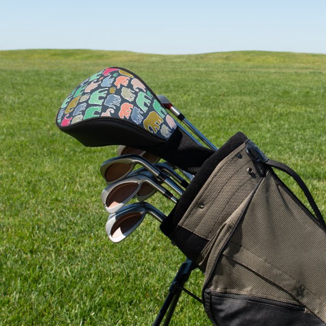 Colorful Elephants, Pattern Of Elephants, Zigzag Golf Head Cover (In Situ)