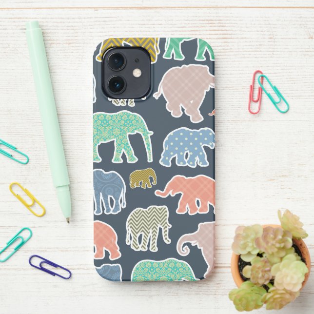 Colorful Elephants, Pattern Of Elephants, Zigzag iPhone Case (On Desk)