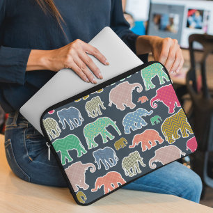 Colorful Elephants, Pattern Of Elephants, Zigzag Laptop Sleeve