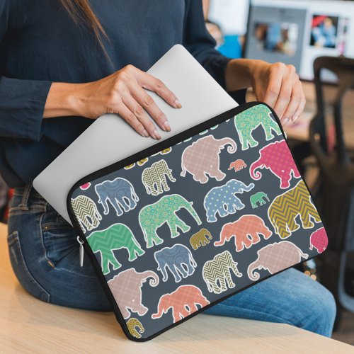 Colorful Elephants Pattern Of Elephants Zigzag Laptop Sleeve