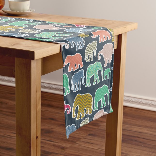Colorful Elephants, Pattern Of Elephants, Zigzag Medium Table Runner (In Situ)
