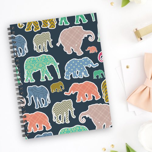 Colorful Elephants Pattern Of Elephants Zigzag Notebook