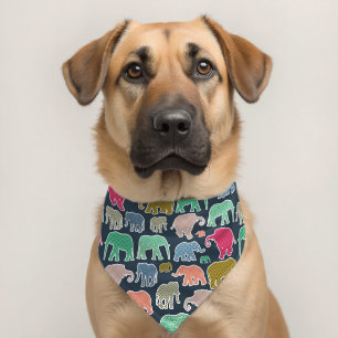 Colorful Elephants, Pattern Of Elephants, Zigzag Pet Bandana Collar