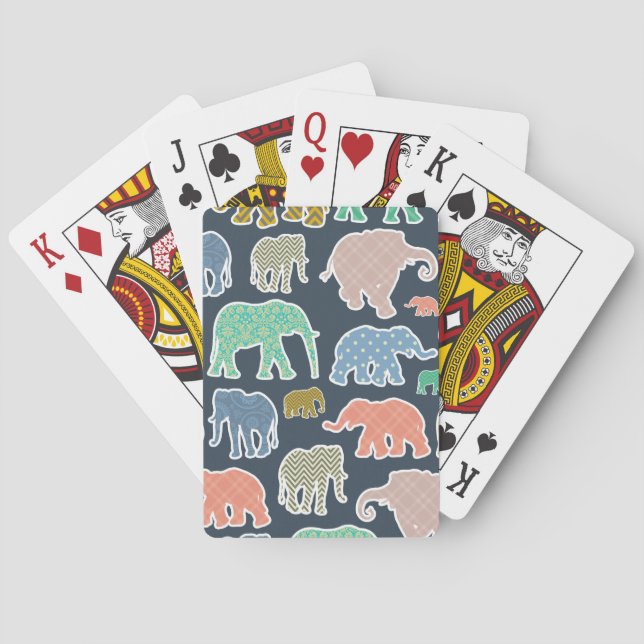 Colorful Elephants, Pattern Of Elephants, Zigzag Poker Cards (Back)