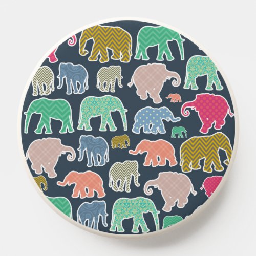 Colorful Elephants Pattern Of Elephants Zigzag PopSocket