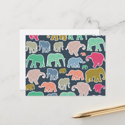 Colorful Elephants Pattern Of Elephants Zigzag Postcard